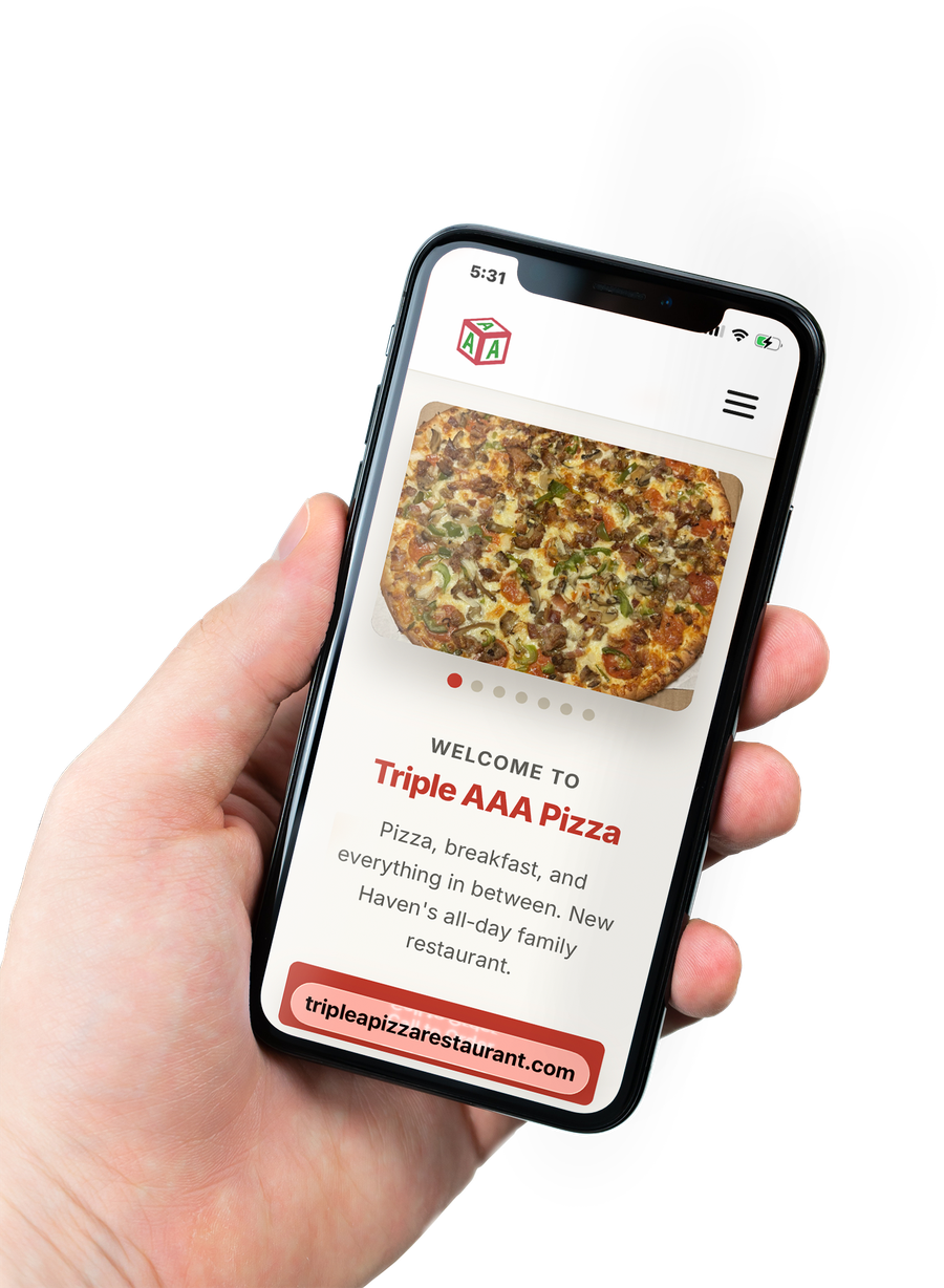 Triple AAA Pizza website on a phone